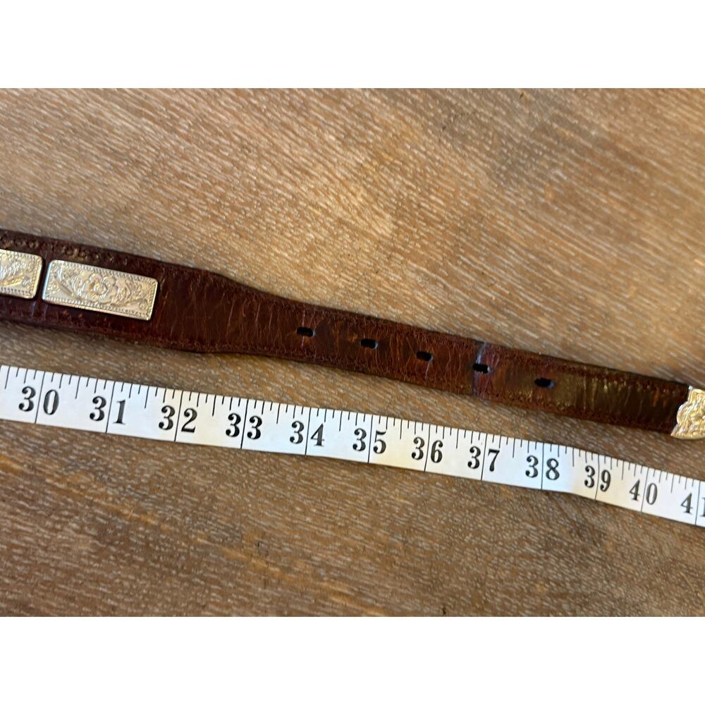 Vintage Brown Leather Silver Accent Western Cowboy Belt Men size 36 - Picture 10 of 10